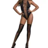Dreamgirl Strappy Stretch Teddy With Thigh Highs 0313