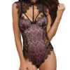 Dreamgirl High Neck Teddy With Lace Overlay 10537
