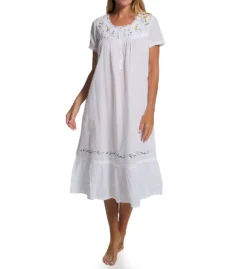 La Cera 100% Cotton Woven Short Sleeve Gown With Pockets 1282G