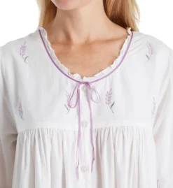 La Cera 100% Cotton Woven Embroidery Long Sleeve Gown 1283R -Simone Perele Bikinis Shop la cera lace01 1283r cs1