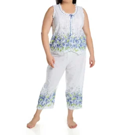 La Cera 100% Cotton Woven Sleeveless Printed Pajama Set 1487-2 -Simone Perele Bikinis Shop la cera lace01 1487 2 cs6