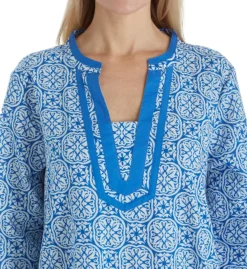 La Cera 100% Cotton Woven Tile Print Caftan 32681 -Simone Perele Bikinis Shop la cera lace01 32681 cs2