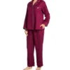 Miss Elaine Brushed Back Satin Notch Collar Long Sleeve PJ Set 401102