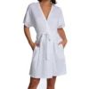 P-Jamas Pima Cotton Silky Ribs Short Wrap Robe With Lace 347709
